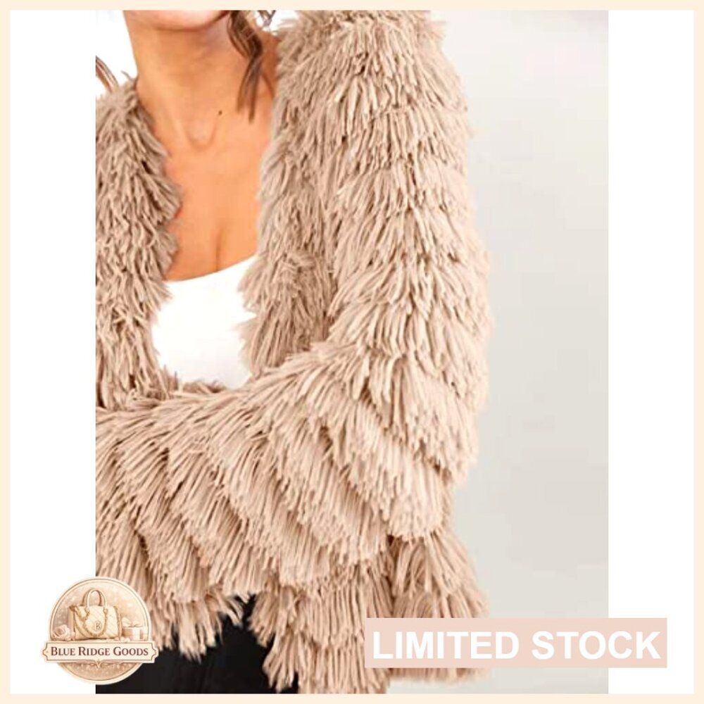Faux Fur Cardigan Open Front Shaggy Jacket Vintage Y2K Chic Oversized Coat - Picture 4 of 7